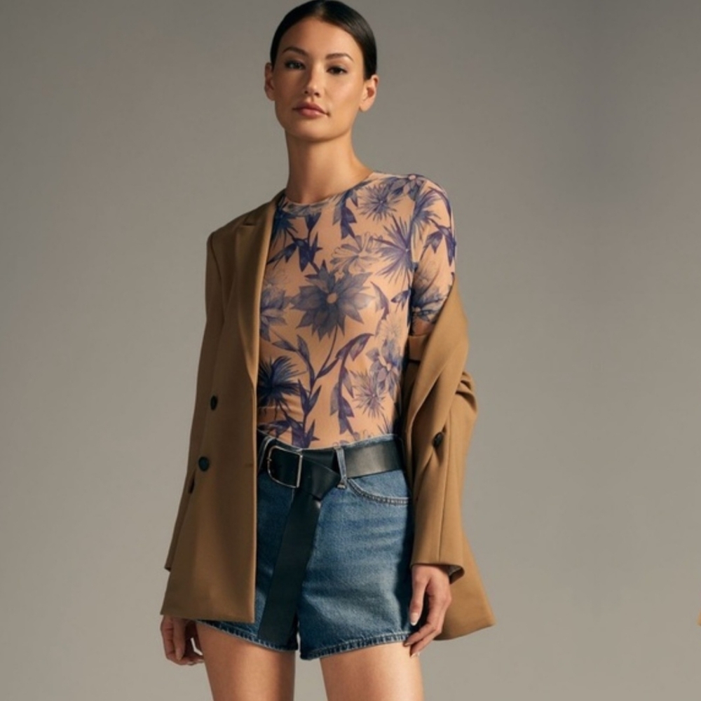 Anthropologie Porridge Half-Sleeve Mesh Top